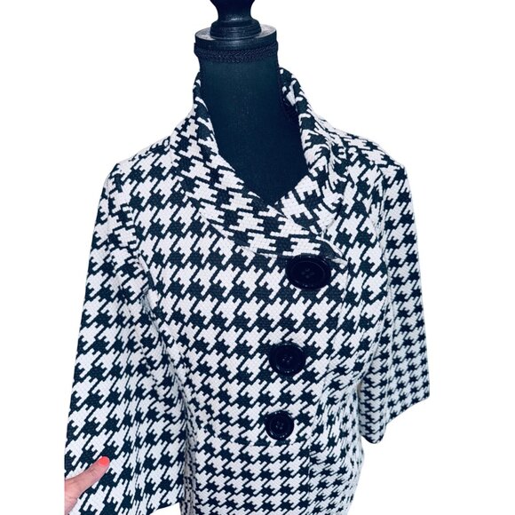 Ali Miles Womens Houndstooth Print Jacket Black White Peplem Hem Money Classic - Picture 4 of 10